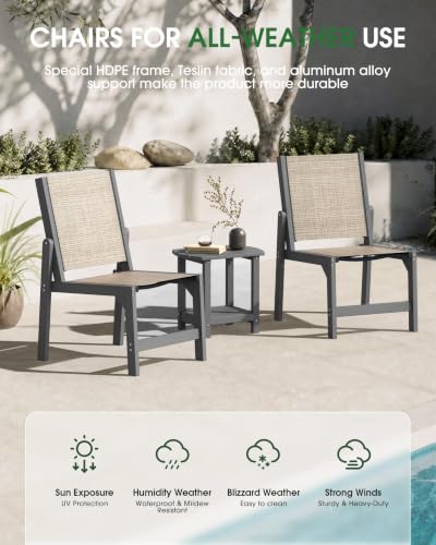 Image of Patio Stackable Chair, HDPE Armless Outdoor Dining Chairs with Wide Seat, All-Weather Textilene Oversized Porch Chair for Garden, Poolside, Backyard, Deck | Grey