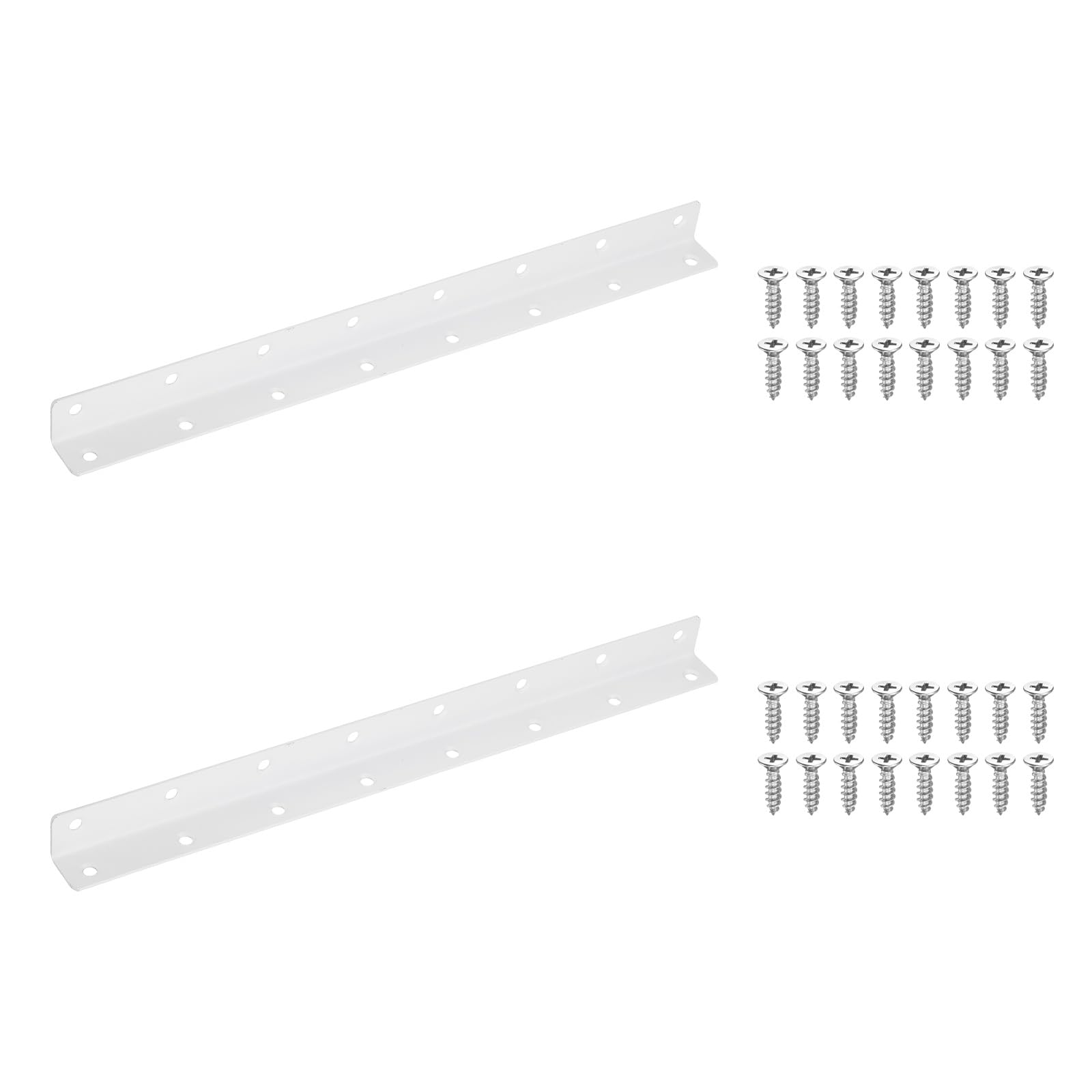 sourcing map 2Pcs Angle Brackets for Wood, Stainless Steel Corner Brackets with Screws, L-Shape Corner Brace for Fixing Repairing Jointing Furniture Shelves Cabinets (375x25x25mm, White)