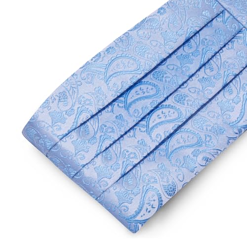 Image of YOHOWA Men Cummerbund Bow Tie Set Silk Paisley Formal Pre-Tied Bowtie Pocket Square Cufflinks Wedding Party Prom