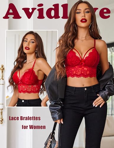 Image of Avidlove Lace Bralette for Women Lingerie Spaghetti Adjustable Strap Tank Camisole Crop Top