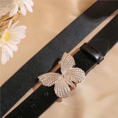 Women Belts Black Leather Belts Metal Buckle Skinny Waist Belt Rhinestone Buckle Waistband 1 piece3