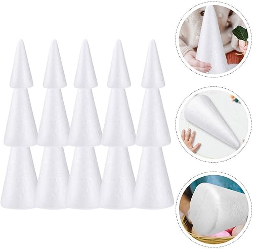 Miniatura 9 de HOMSFOU 15 conos de árbol de espuma de poliestireno blanco en forma de cono de espuma floral conos de árbol de espuma para manualidades, torres de