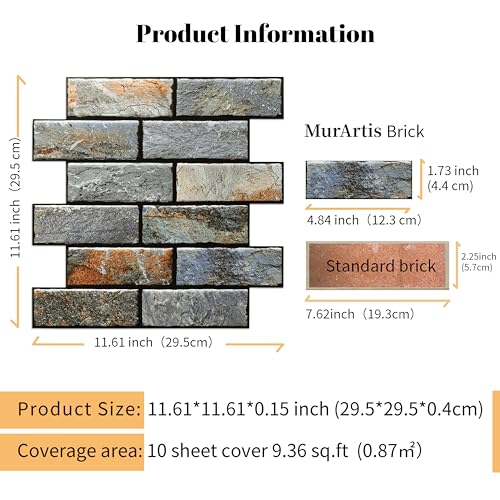 3D Faux Brick Peel and Stick Wall Panels, 10-Pack, Waterproof & Oil-Proof Self Adhesive Wallpaper for Living Room Kitchen Bedroom Decor, Removable & Renter-Friendly Decorative Wall Tiles, Blue Black — view 4