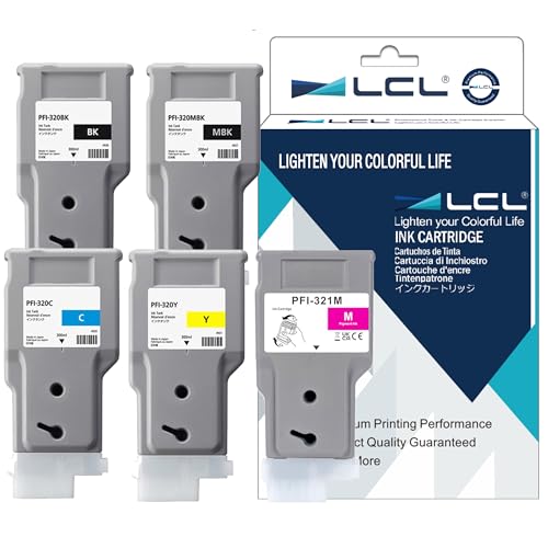 ✅【Alta Capacità】5 Cartucce d'inchiostro. PFI-320 MBK+KCY+PFI-321M: 300ml ciascuno