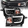 AmeriLite for 2010-2013 Chevy Camaro 2Dr Halogen Type Black LED Tube Square Projector Headlights Pair - Passenger and Driver Side