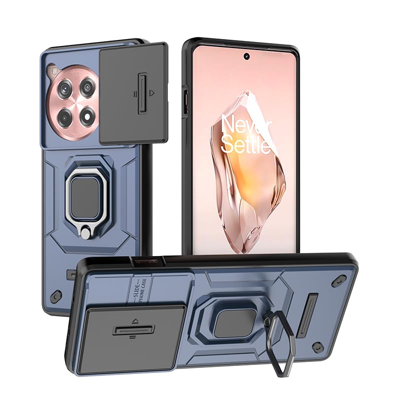 Image of CamShield Pro Case with Slide Camera Protection and 360 Protection Ring Stand Bumper Back Case Cover for OnePlus 12R 5G (Blue)