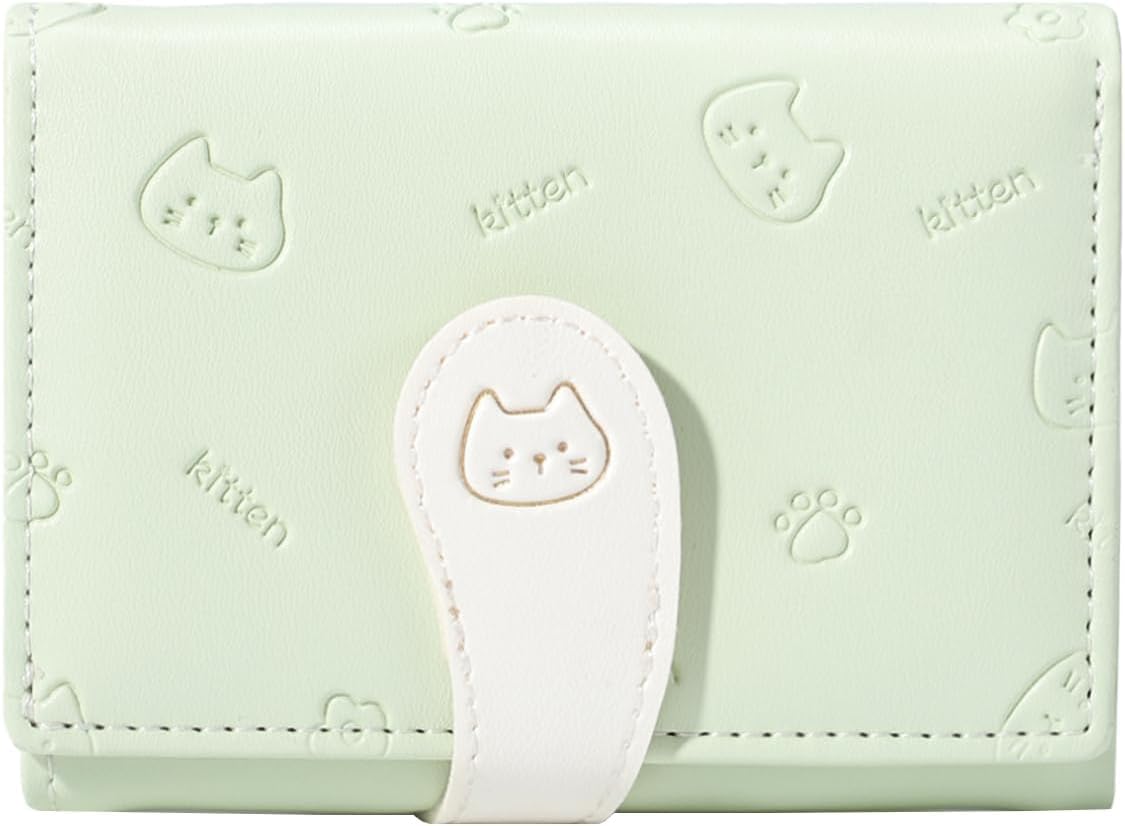 Lapensa Cute Wallets for Women, Small Women Wallet PU Leather Bifold Card Holder ID Window Purse for Women Girls (Light green)