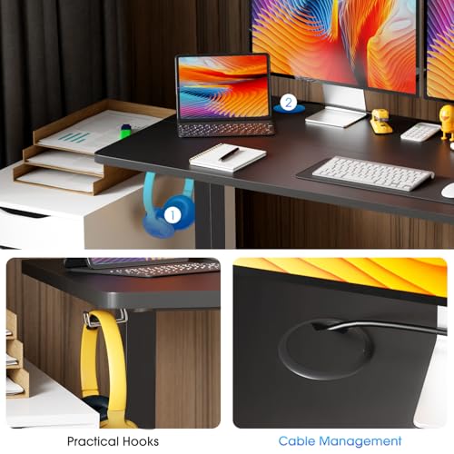 Image of PayLessHere 48 Inch Electric Standing Desk Sit Stand up Desk Home Office Desk with Large Space Headphone Holder 2 Memory Function for Home,Office,Meeting Room (Black)