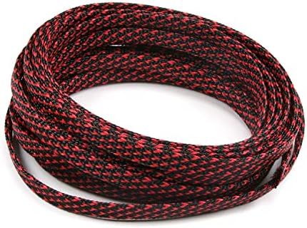 Othmro 10m/32.8ft PET Expandable Braid Cable Sleeving Flexible Wire Mesh Sleeve for Wrap Protect Cables Black-Red