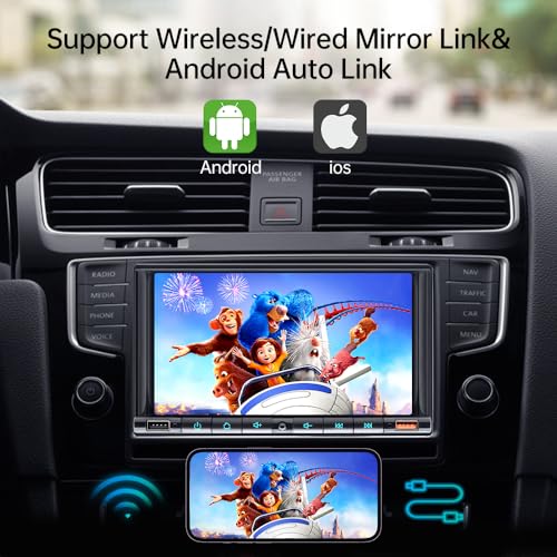 Zeminba 7 Inch Double Din Car Stereo for Wireless Carplay&Android Auto with Voice Control,Car Radio with HD Touch Screen Bluetooth5.2, AM/FM/Mirror Link/Backup Camera/SWC/AUX/MIC/DSP - Image 4