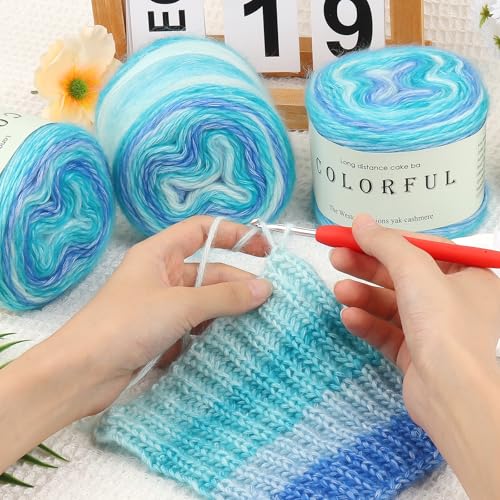 Image of Aeelike Gradient Yarn for Crocheting, 6 Skeins Cake Yarns Fairyland Yarn 100g (3.52 oz) 245m (267 Yards) # 3 Light Weight, Super Soft Ombre Yarns for Making Colorful Crafts, Blue Green Gradient