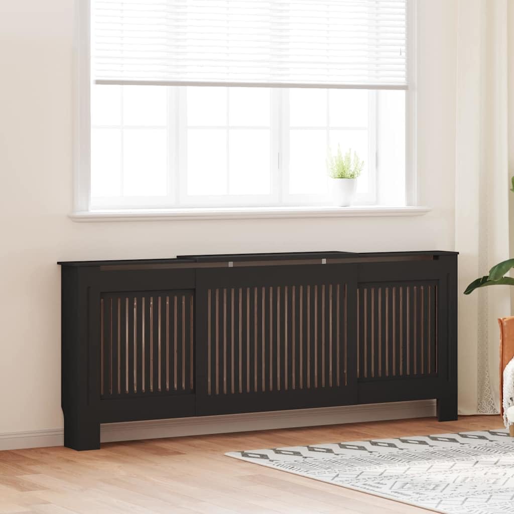 Black Engineered Wood Radiator Cover 2 pcs 80.71 x 8.07 x 32.09 in, Water Resistant with Efficient Heat Flow, Modern Shelf for Home Decor, Durable and Easy Maintenance Living