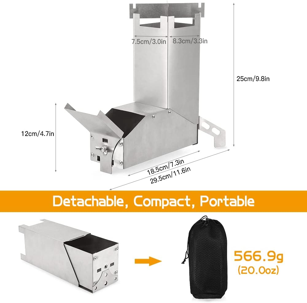 Lixada Camping Stove Collapsible Wood Burning Stainless Steel Rocket Stove Backpacking Camp Tent Stove for Picnic BBQ Camp Hiking