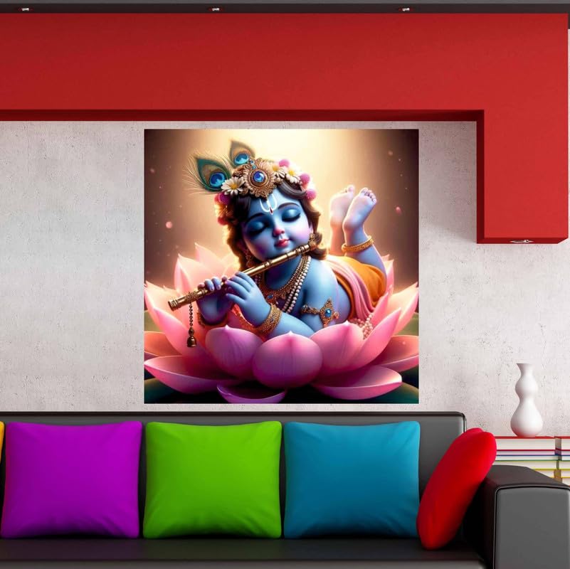 Image of British Terminal Cute little Bal Gopal Baby God Krishna| Kanha Ji | Laddu Lord Makhan Chor Painting Religious Poster for Pregnant Women for wall (matt thin vinyl,sticker,multicolor,unframed)| bj140