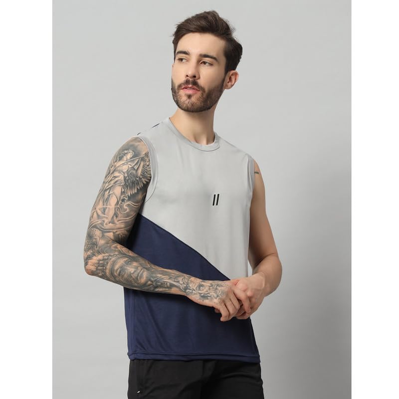 Image of ATICX Men's Polyester Sports Sleeveless T Shirt - Gym Vest, Workout Sando, Training Tank Top, Cut Sleeves Quick Dry Tee for Running, Swimming, Badminton, Fitness & Sports