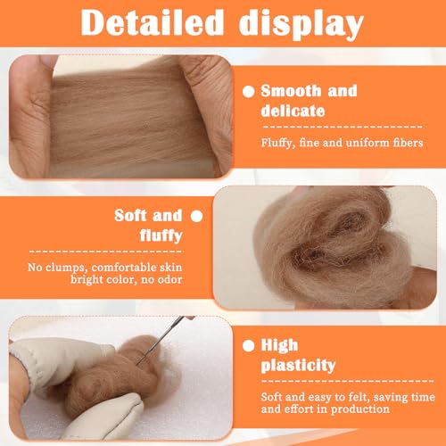 Image of Mayboos 1.76oz Bright Brown Natural Wool Roving, Needle Felting Wool | Wool for Needle Felting Bright Brown Color for Wet /Dry Felting Handcrafts and Spinning