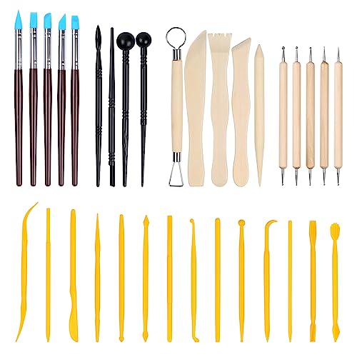 Furuising 33Pcs Outils Poterie Set, Compléter Outils Sculpture Argile, Réutilisable Outil Modelage, Accessoires pour L'argile Céramique pour Débutants...
