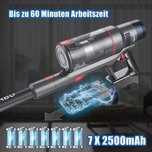 Vistefly V15 32000Pa Akku Staubsauger, 500W Staubsauger Kabellos bis zu 60 Min Laufzeit, 4 Saugstufen LED-Display 8-in-1 Akkustaubsauger mit Licht für Tierhaare Hartböden Teppiche Haare, Schwarz – Bild 5