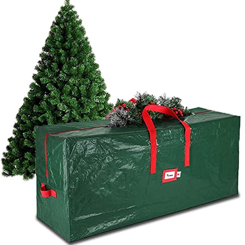 Tiokkss Christmas Tree Storage Bag | Fits Up to 9 Ft. Tall Disassembled Tree I 65 x 15 x 30 Holiday Tree Storage Case | Protective Zippered Artificial Xmas Tree Bag with Handles (Green)