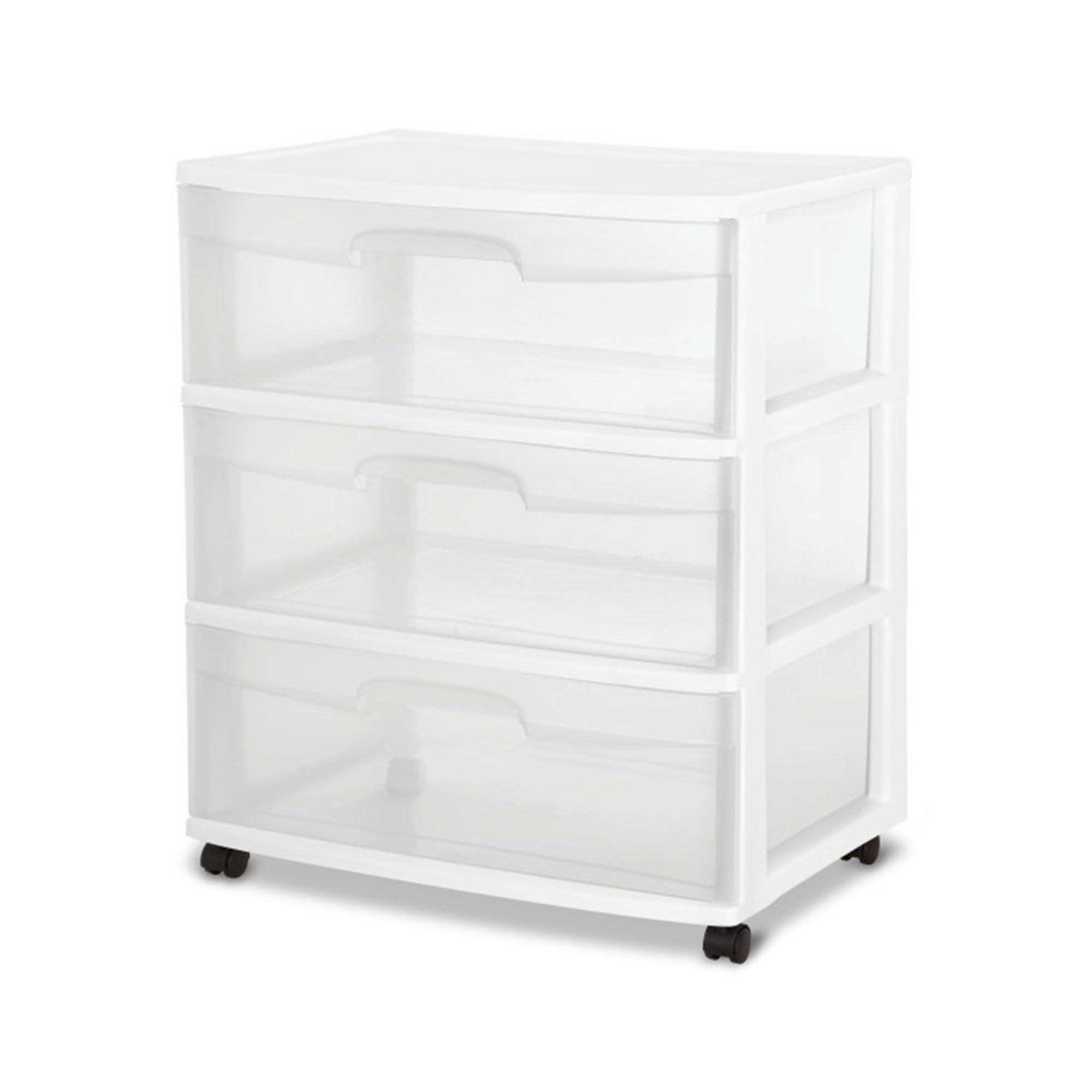 Sterilite 2-Pack 3-Drawer Wide Storage Organizer Cart, Rolling Container w/Wheels, White - Organizing Containers for Bathroom, Closet, Kitchen, and Bedroom