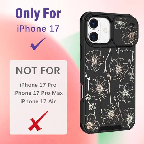 Image of Funermei for iPhone 17 Case - Women Girls Cute Phone Cover Pretty Girly Aesthetic Black Butterfly Unique Design with Slide Camera Cover and Dual Protection Funda for iPhone 17 Case