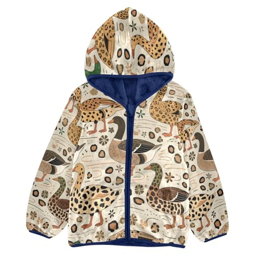 Ducks with Leopard Print Pattern Toddler Fleece Jacket Girl Boys Hooded Fleece Jacket Coat Warm Outwear Zip-up 3-10T