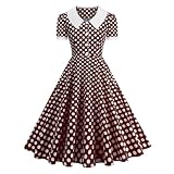 Vestido de verano para mujer, entallado, cuello en V, estilo francés, retro, manga corta, ajustado, vestido de cóctel, informal, informal, vestido de vacaciones, vestido de noche, ligero, O Marrón, XL