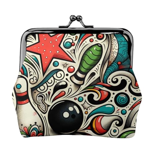 Pu Leather Buckle Coin Purse Abstract-Bowling-Doodles Girls Kiss-Lock Change Purse Wallets