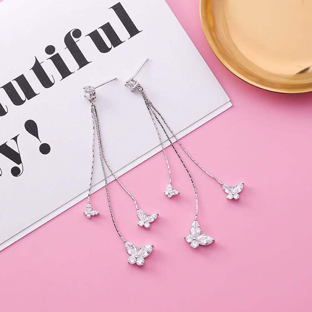 Temperament Crystal Butterfly Drop Dangle Earrings for Women Long Tassel Butterfly Stud Earrings - Image 4