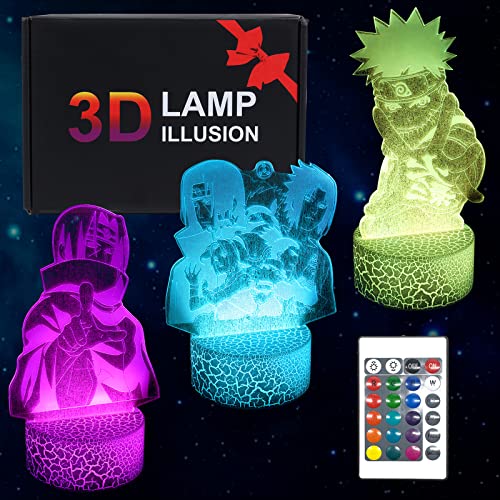 Winric Naruto Nachtlicht,3D Lampe Illusion Anime,Spielzeug 3 Muster 16...
