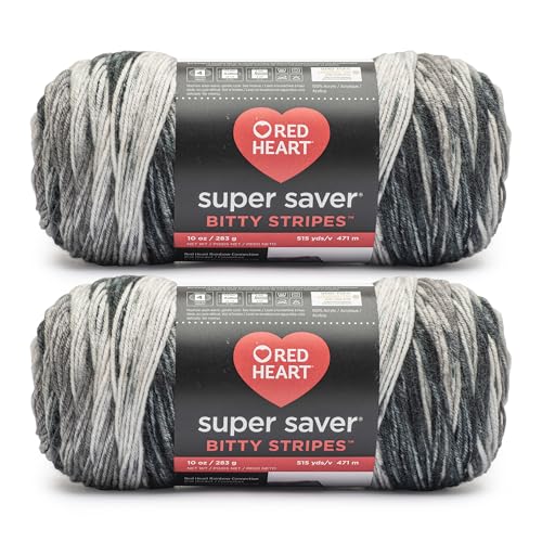 Image of Red Heart Super Saver Bitty Stripes Newsprint Yarn - 2 Pack of 10oz /283g - 100% Acrylic - #4 Worsted (Medium) - 515 Yards - Knitting /Crochet