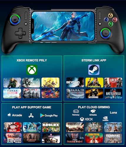 mocagen mobile gaming controller mc2 phone controller for iphoneandroid handheld gaming with programmablehall effect joysticks amp analog triggersadjustable lightturbo