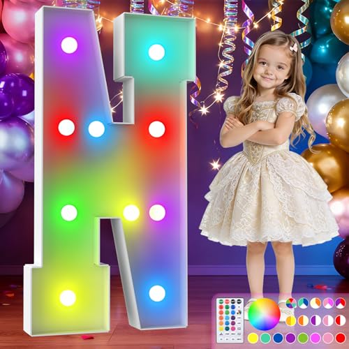 Image of 3FT Colorful Marquee Letters,18-Color Letter N with Remote Control Large Light Up Numbers Sign,Pre-Cut Foam Board Set for Party Decoration, Birthdays, Weddings, Graduations, Baby Anniversaries