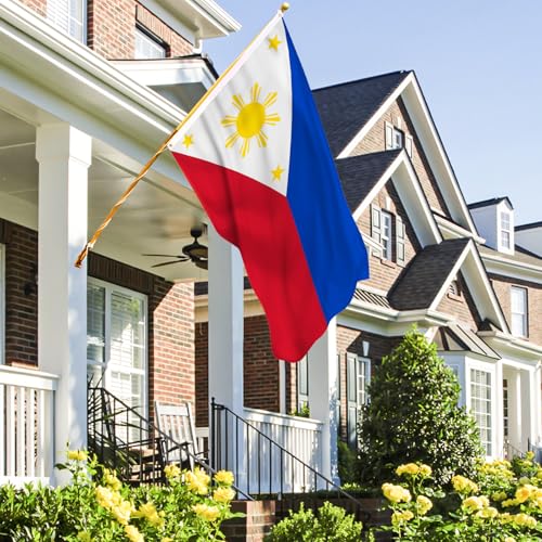 Image of AhfuLife 4Pcs Philippines Flag 3x5 Ft, Large Filipino Flag National Flags for Outside - Double Side with Brass Eyelets for World Cup Party Decorations, Soccer Party Bar Garden Decoration Indoor Outdoor