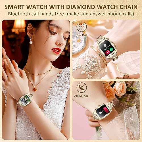 ساعات ذكية للنساء (للرد/إجراء المكالمات)، 1.59 بوصة HD ساعات فاخرة مع مراقب لياقة بدنية/تحكم صوتي بالذكاء الاصطناعي/أكثر من 100 وضع رياضي/مقاومة للماء IP68/مراقب معدل ضربات القلب والنوم/لأجهزة أندرويد