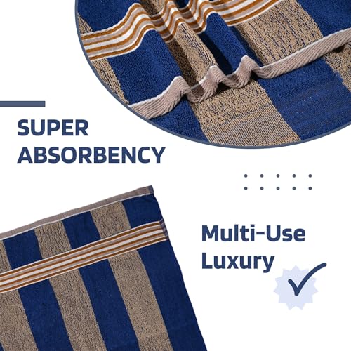 Image of Kuber Industries Bath Towel | Towel for Bath-Gym-Travel | Highly Absorbent Bathing Towel | Bath Towel for Men | 144 GSM Cotton Bathroom Towel | Blue Patti | 30x60 Inch | Cream
