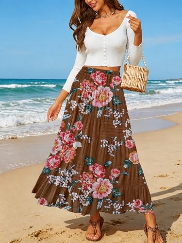 Image of NASHALYLY Women's Chiffon Elastic High Waist Pleated A-Line Flared Maxi Skirts