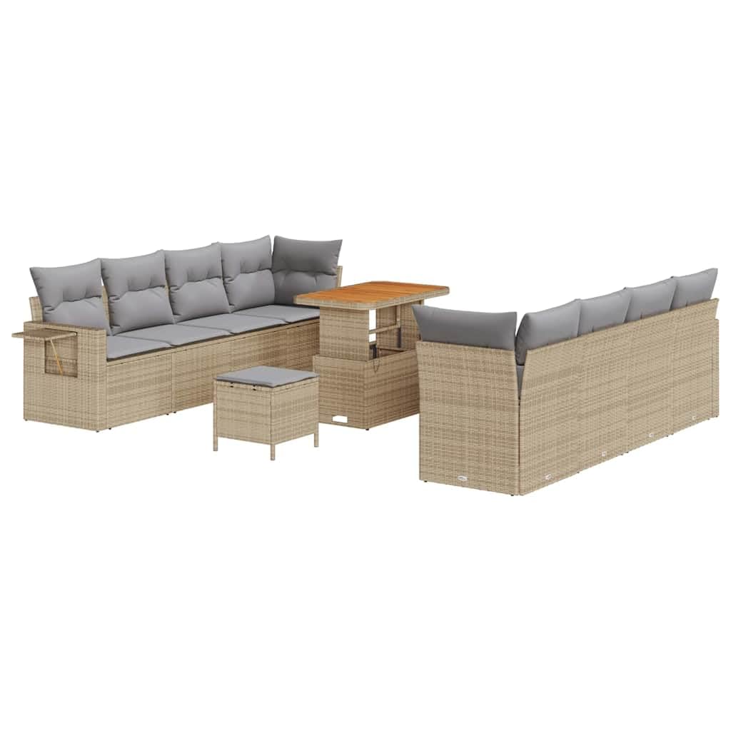 Set di divani da giardino, 11 pezzi, in polyrattan, beige, grigio