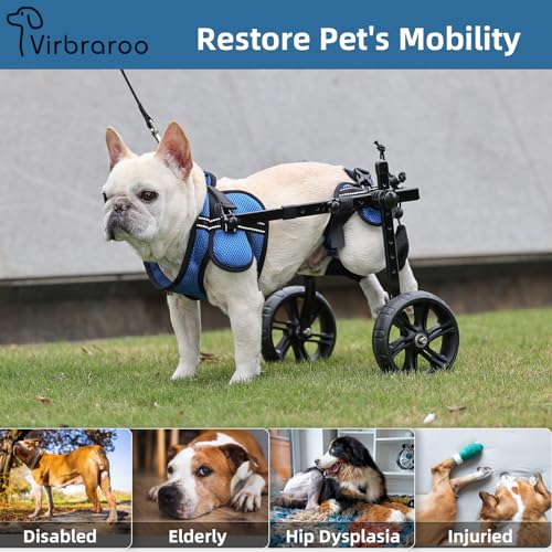 Pvirbravoo Dlm-01 Hunderollstuhl für kleine Hunde, verbesserte All-Terrain-Reifen, verstellbarer Hunderollstuhl, reflektierendes Sicherheitsdesign für behinderte oder verletzte kleine Hunde