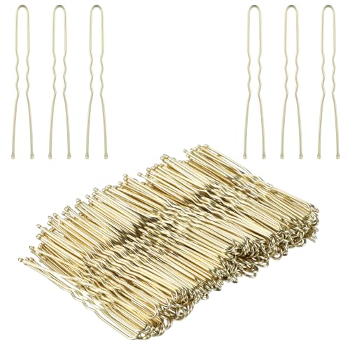 200 horquillas grandes doradas en forma de U con caja de almacenamiento onduladas para el pelo Bobby Pin, accesorios para el cabello para mujeres y niñas, pelo grueso y fino