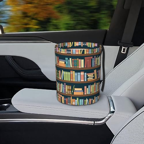 Image of Car Garbage Bag Bookshelves Full of Books Mini Car Trash Bin Portable Collapsible Waterproof Rubbish Bag for Car Accessories Back Front Seat Cup Holder