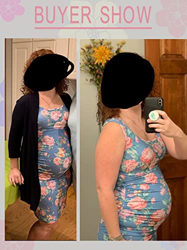 Rnxrbb Women Summer Sleeveless Maternity Dress Pregancy Tank Scoop Neck Mama Clothes Casual Bodycon Clothing,Rose Flower L #TOP2