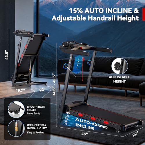 Incline Treadmill for Home, Walking Pad with Handle Bar, Under Desk Treadmill with 350 Lbs Capacity, LED Display, 3.0HP - Image 5