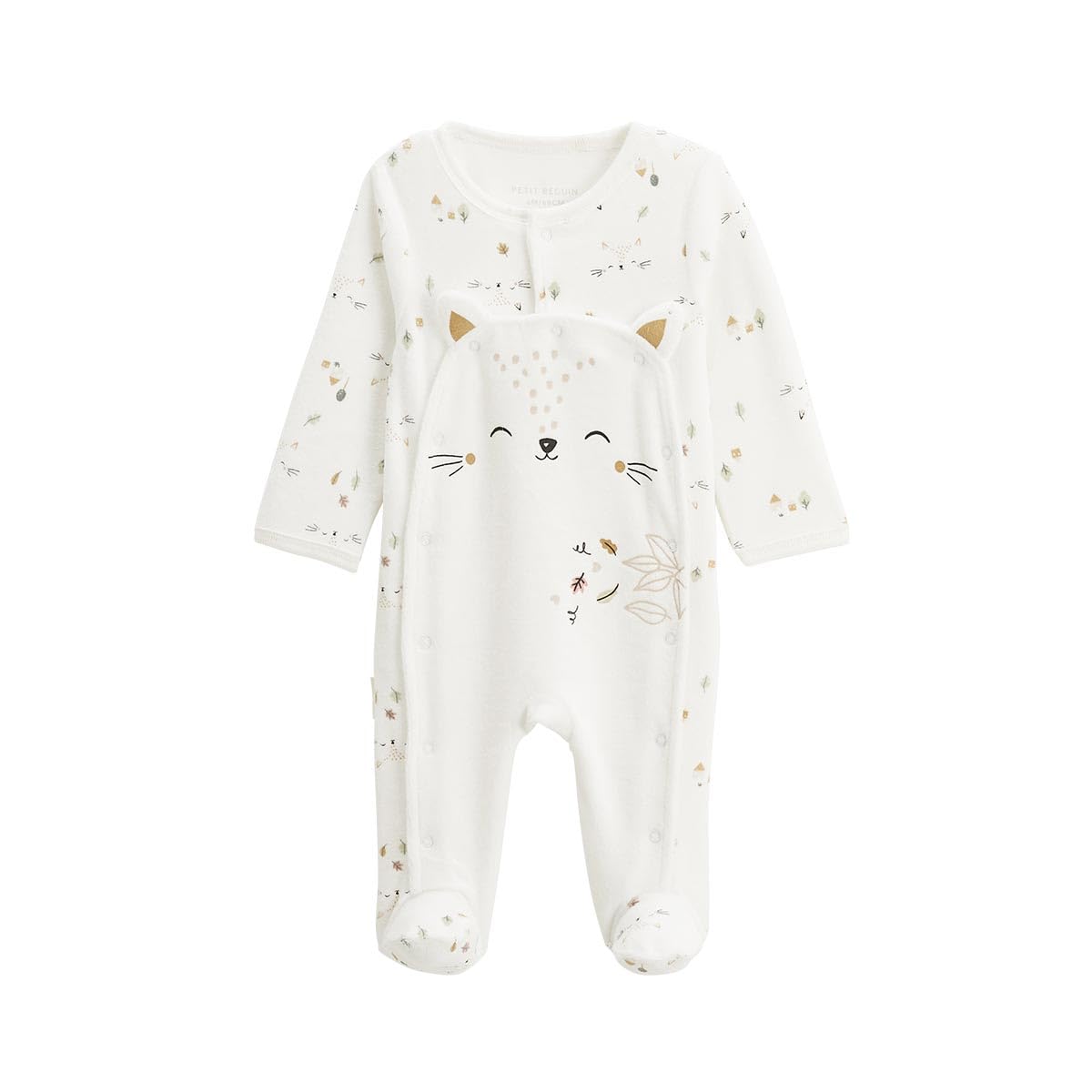 Petit Béguin - Pyjama bébé en velours ouverture pont Bisous