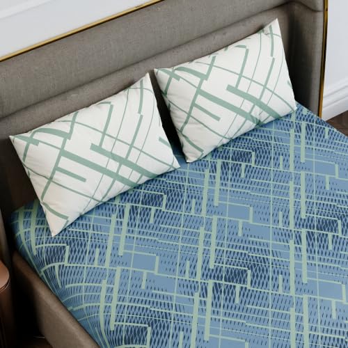 Image of Stoa Paris 100% Cotton King Size Fitted Bedsheet with 2 Pillow Covers, 180TC Printed Bedding Set, All-Season Comfort, Soft & Lightweight, Home Decor, Urbanscape - Mosaic Canopy (182cmx198cm+30cm)