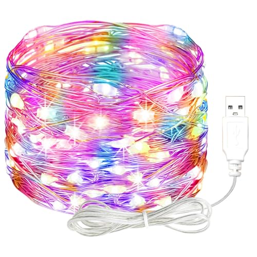 Koboko LED Lichterkette mit USB, 5M 50 LED Wasserdicht Kupferdraht Lichterkette, Bunt Lichterketten Batteriebetrieben, Dekorative Lichter für Schlafzimmer, Garten, Weihnachten, Hochzeit, Geburtstag