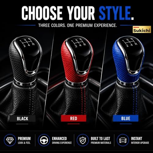 Image of Medirich Lifesciences SUKICHI Premium Gear Shift Knob for Manual Cars | Universal Anti-Slip Gear Lever | Sporty Car Interior Accessory (Five Speed Dotted, Black)