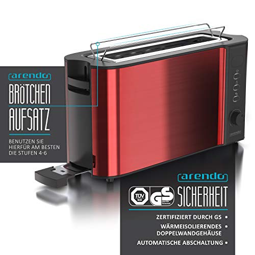 Arendo - Toaster Langschlitz 2 Scheiben - Defrost Funktion - 1000W - Doppelwandgehäuse - Integrierter Brötchenaufsatz… – Bild 3