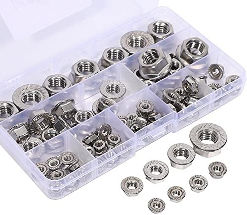 80Pcs Hexagon Flange Nuts Assortment Kit 304 Stainless Steel 6-32 8-32 10-24 10-32 1/4 Inch-20 5/16 Inch-18 DKEKE