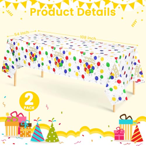 Image of Mulbozy 2Pcs Birthday Tablecloth,Happy Birthday Balloon Plastic Table Cloth